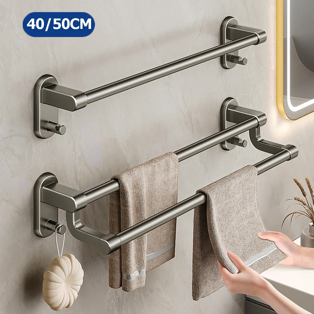 

40/50 см держатель для полотенец для ванной комнаты, вешалка для тапочек, настенная вешалка для полотенец, серая, одинарная, двойная вешалка для полотенец с крючком, кухонные аксессуары