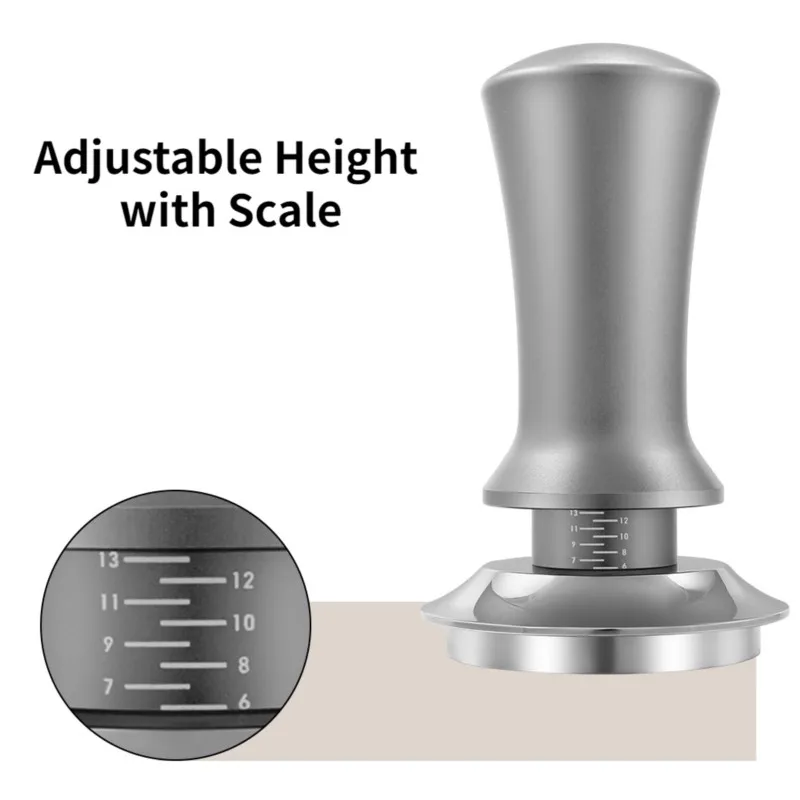 51/53/58mm Stainless Steel Coffee Tamper Adjustable Depth with Scale 30lb Espresso Springs Calibrated Tamping Flat Base with Mat