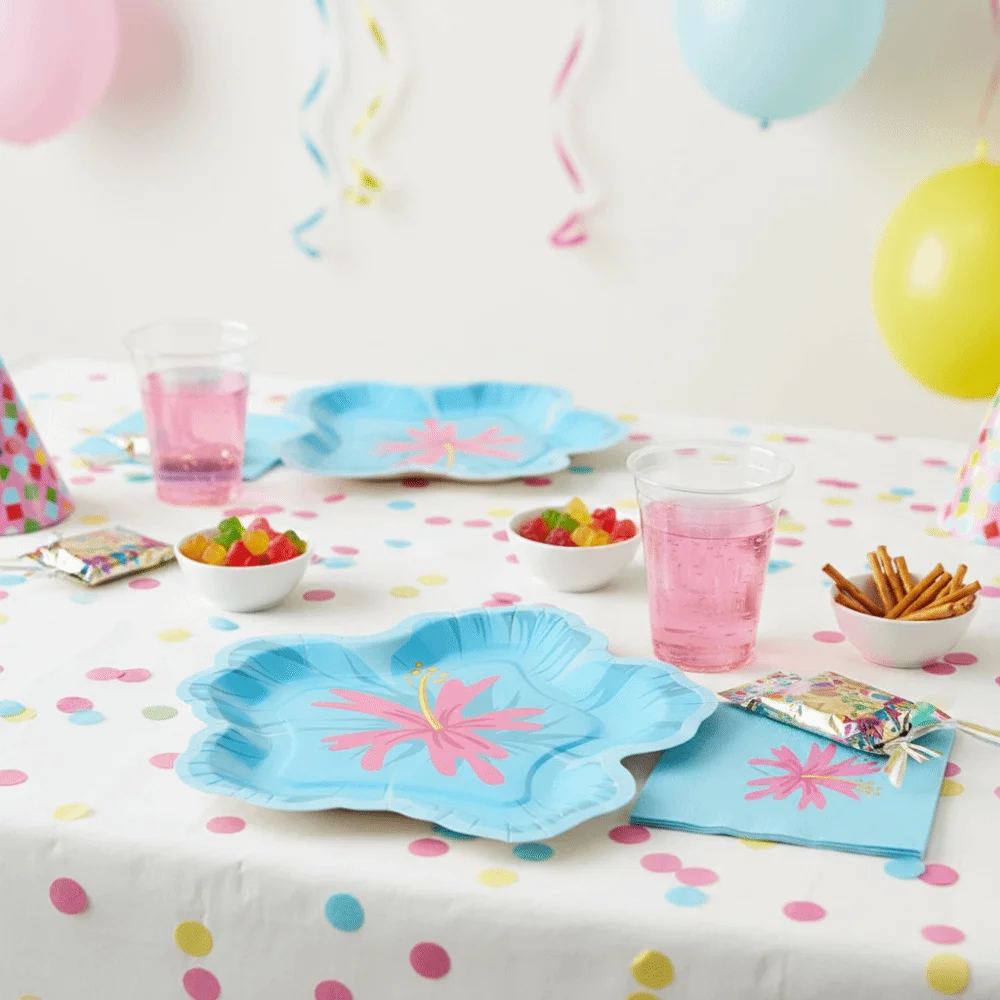 20PCS Paper Hibiscus Flower Shaped Plates Colorful Thickened Cake Paper Plates Waterproof Festive Party Tableware Outdoor