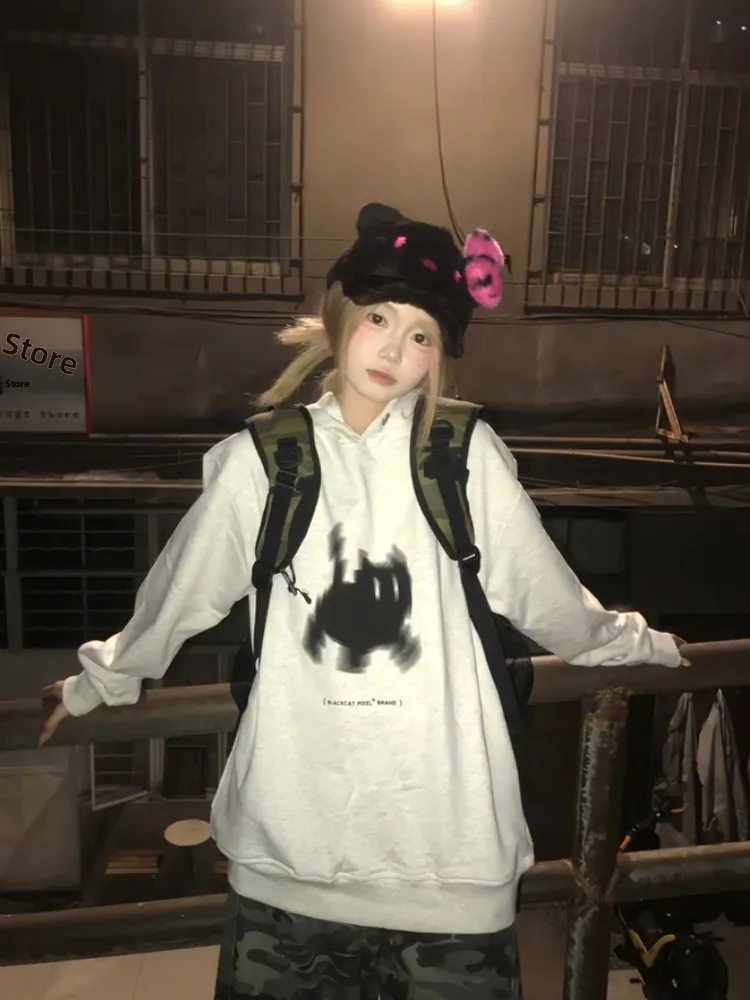 Felpa con cappuccio autunno inverno da donna vestibilità ampia comoda stampa Fce foderata Jaet per coppie streetwear