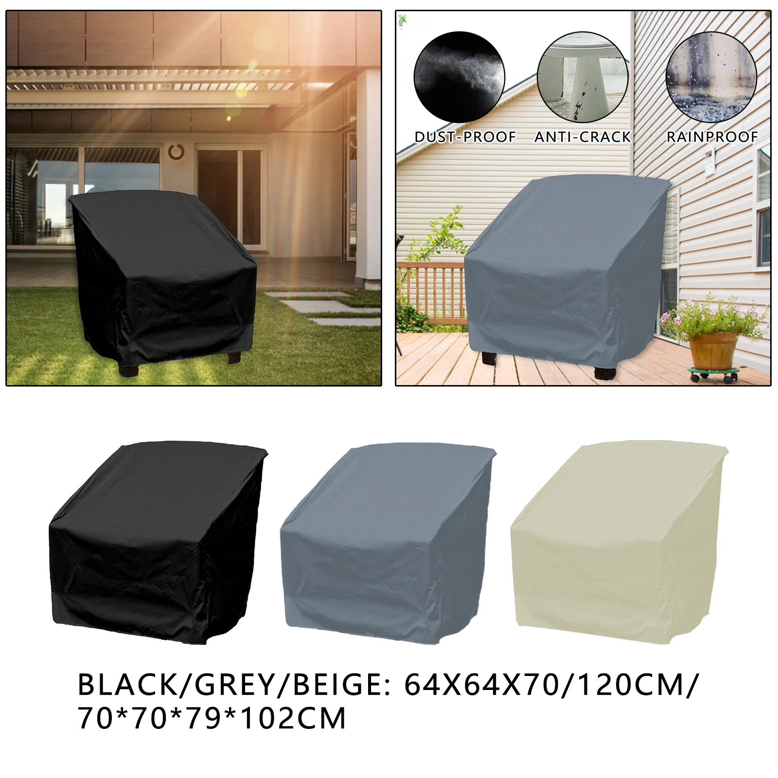 Garden Furniture Bench Cover Black Waterproof Outdoor Chair Protector 210D Oxford Heavy Duty for Parties Weddings Outdoors