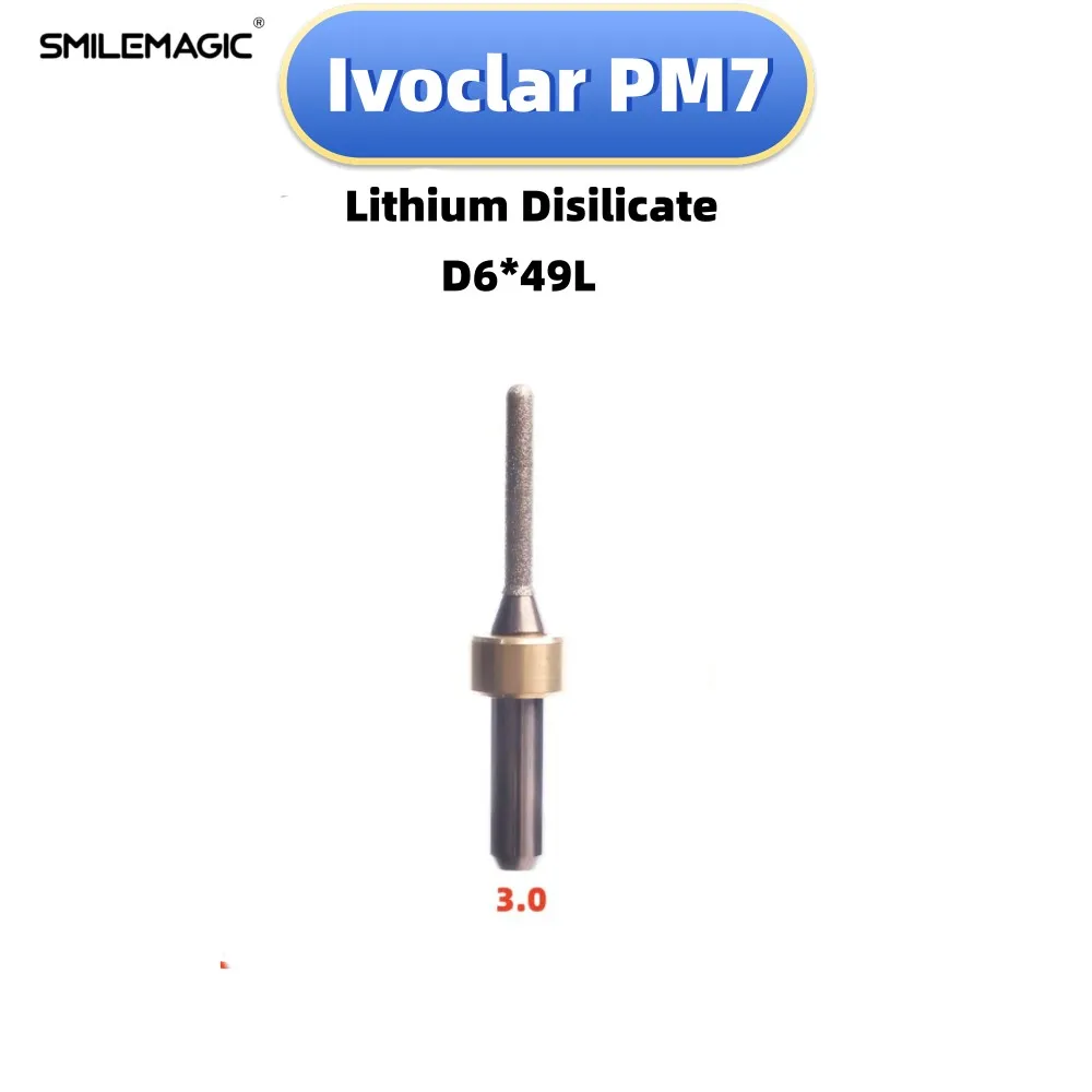 Ivoclar PM7 pemotong penggilingan Burs Lithium menghilangkan D6 batang 49mm panjang pemotong kaca keramik 0.6/1.0/2.0/3.0MM