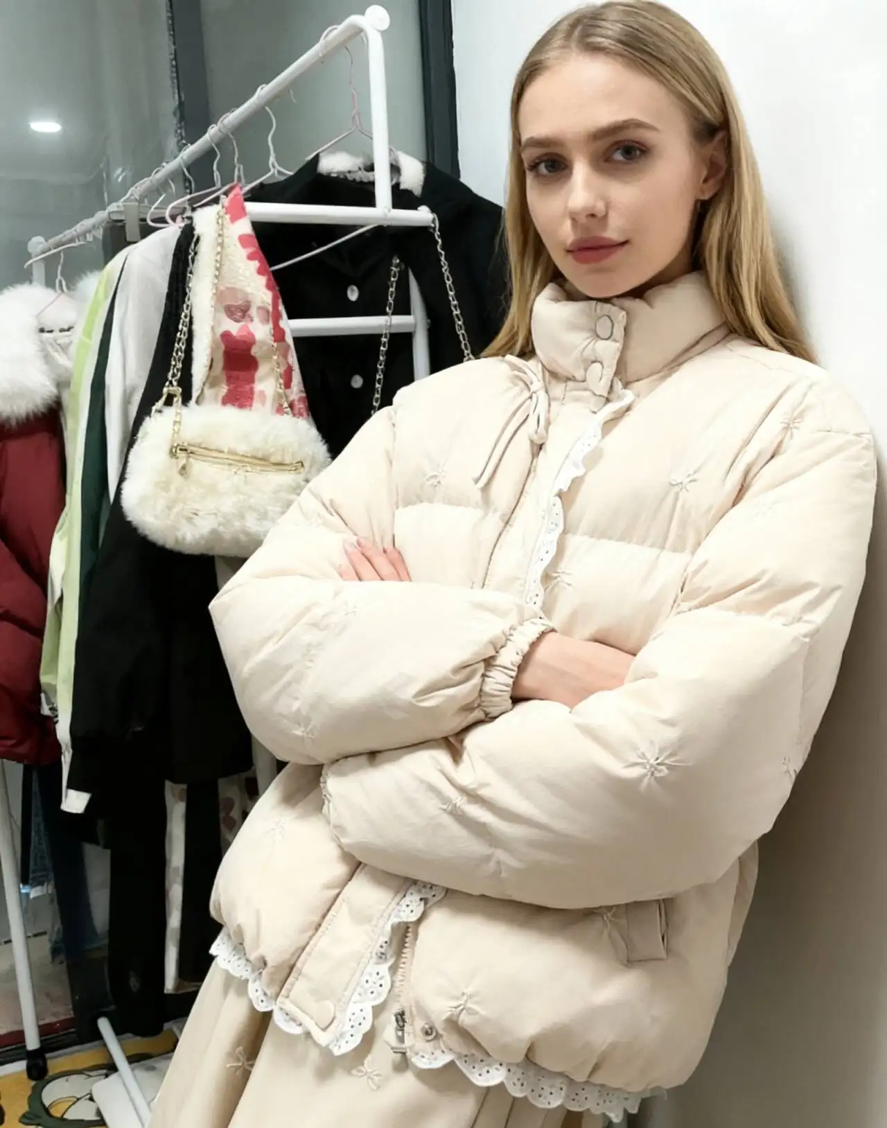 

Parkas Womens Hooded Winter Polyester Fleece Quilted Spliced Buttonless Pleated Ruffled Layered Classic French Style Timeless OL