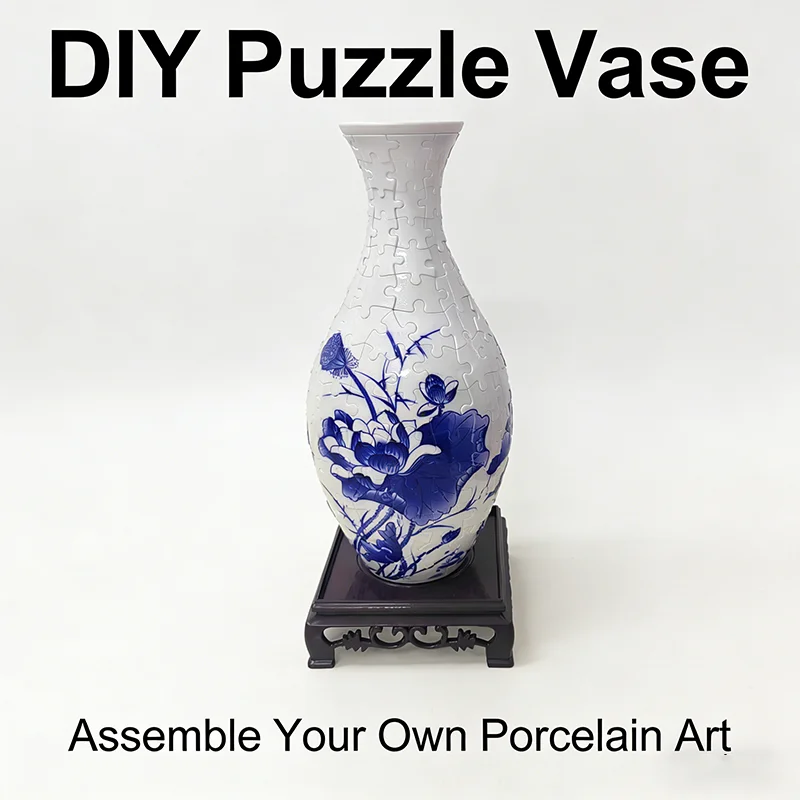 

3D Puzzle Vase 160stk DIY Assembly Blue And White Porcelain Curved Puzzle Pieces House Warming Gift for Flower Arrangements Home