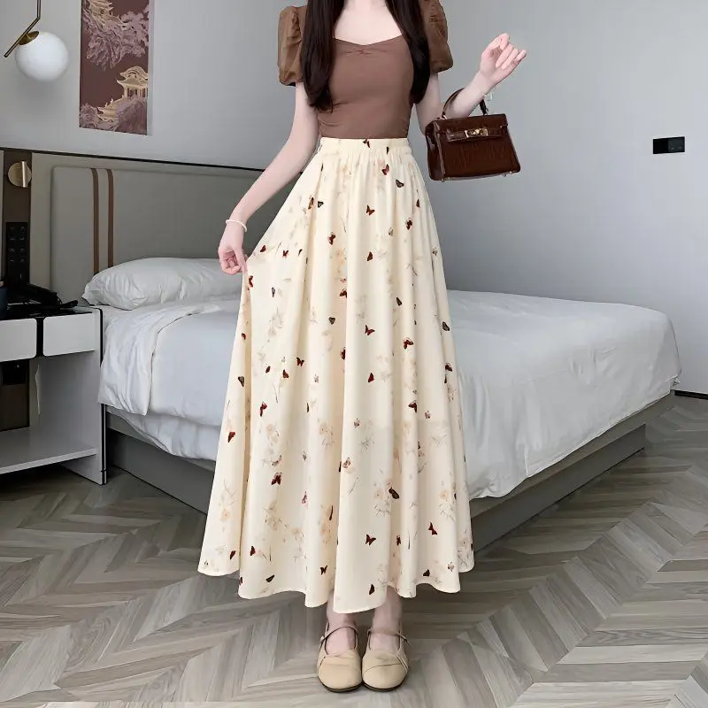 

2025 Women's New Stitched Elastic High Waist Printed Fashion Loose Versatile Casual Skirts