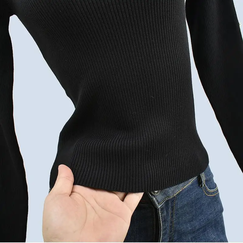 Cseta de punto de manga larga con cuello redondo, ajustada, con bordado pesado, hombros descubiertos y perlas, para mujer,...