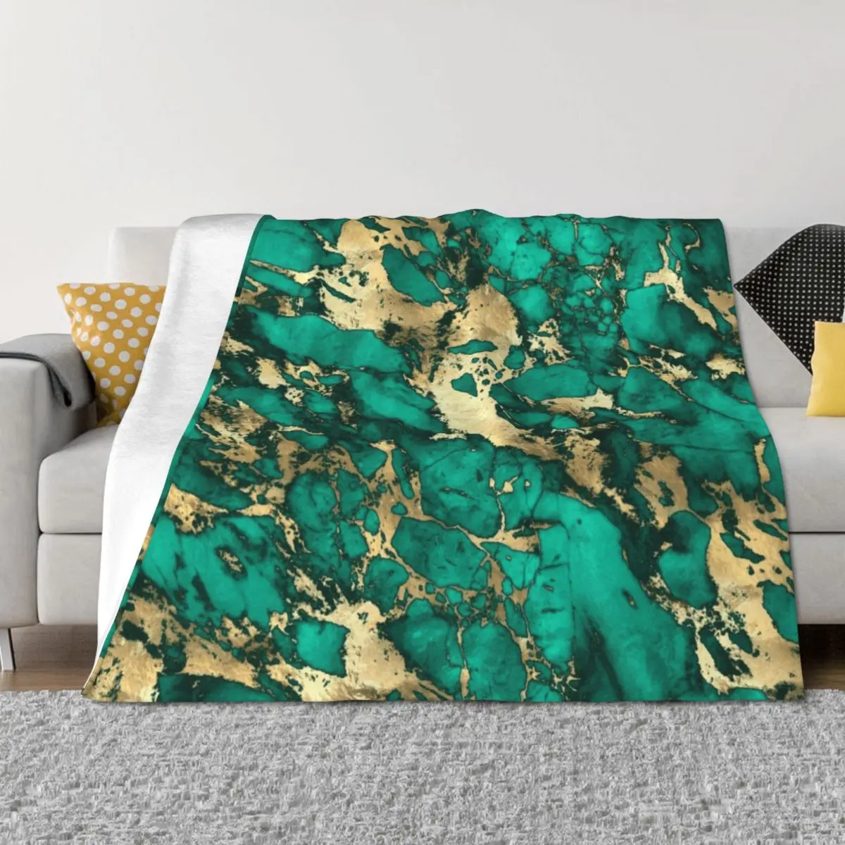 

Teal And Gold Malachite Faux Marble Throw Blanket wednesday Thins Warm Bed Blankets