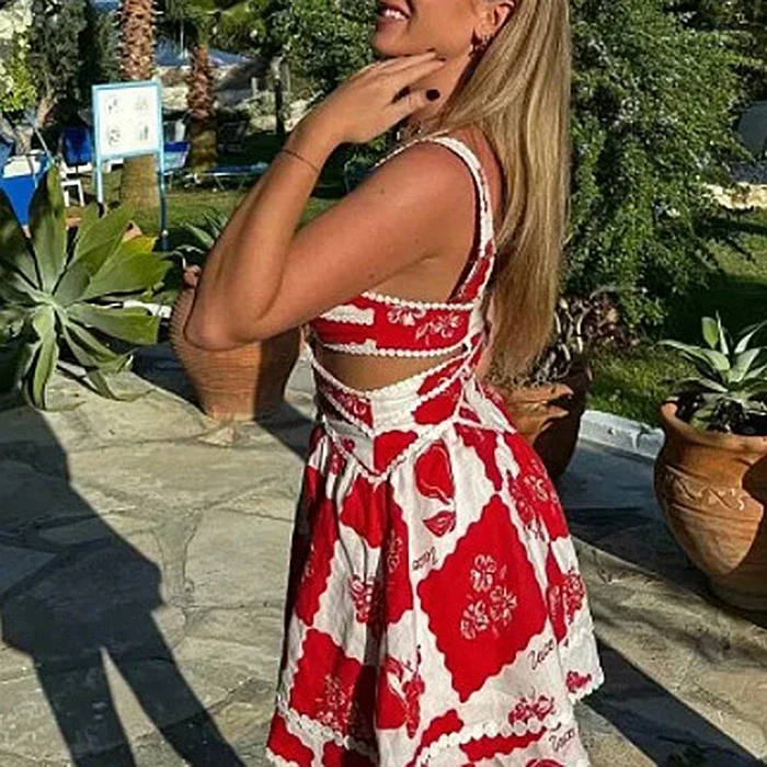 Summer Women Dresses  Patchwork Bright Line Decoration Sleeveless Sweetheart Neck Cut-Out Bohemian Chic Dresses