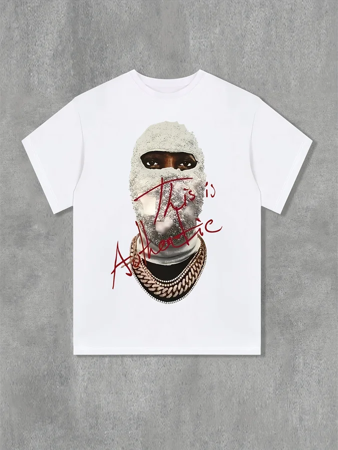 Round Neck Men's Mask Printed Men's Fashionable Summer Short Sleeved Sports T-Shirt With Personality And Fun Street Trend TShirt