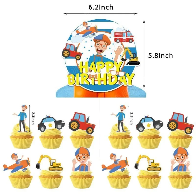 Blippiing Theme Birthday Party Decor Party Tableware Balloon Banner Cake Topper Backdrop for Boy Baby Shower Party Supplies