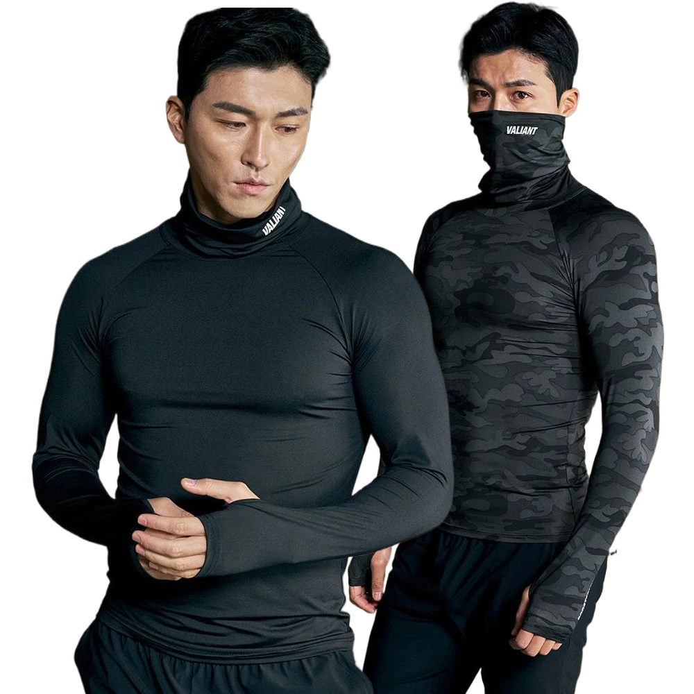 

Bodybuilding Training Gym Base Layer t Shirt Man High Collar Long Sleeve Camouflage Fitness Compression Sportswear Running Cloth