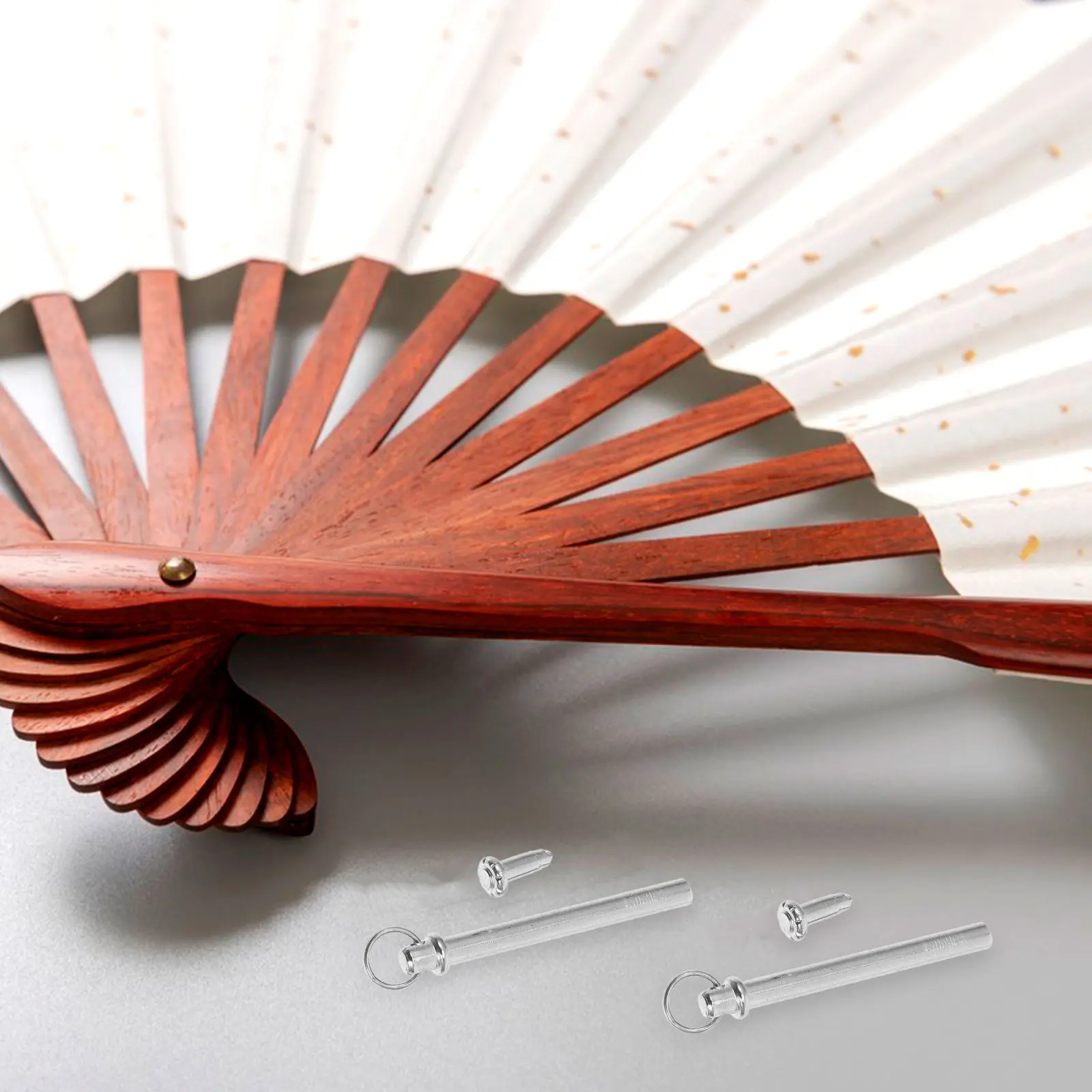 4Sets Folding Hand Fan Shaft Rivets and Nuts Repair Kit Gold Plated Fasteners for Handmade Paper Cloth Fan Replacement