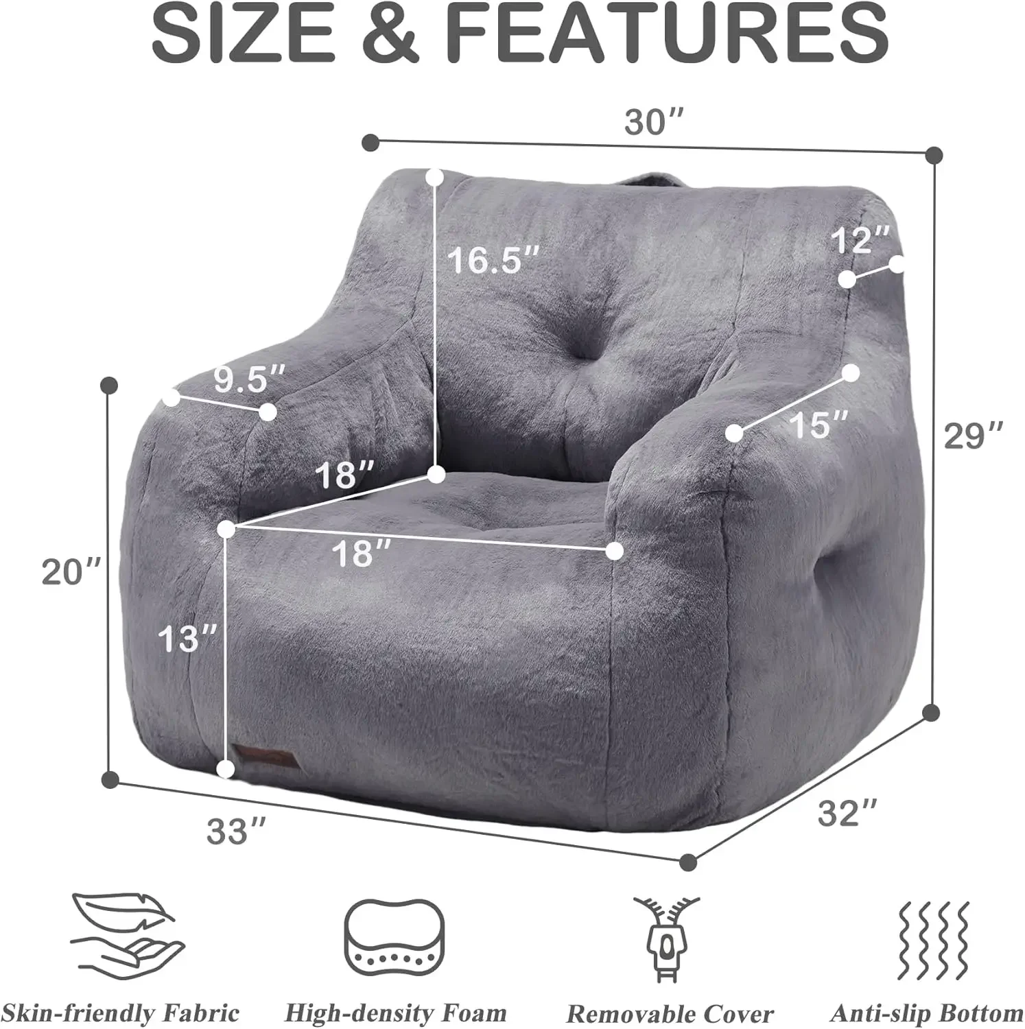 Bean Bag Sofa Chairs for Adults Comfy Bean Bag Sofa Fluffy Beanbag Chair Plush Chair Big Bubble Foam Sofa with Filler with