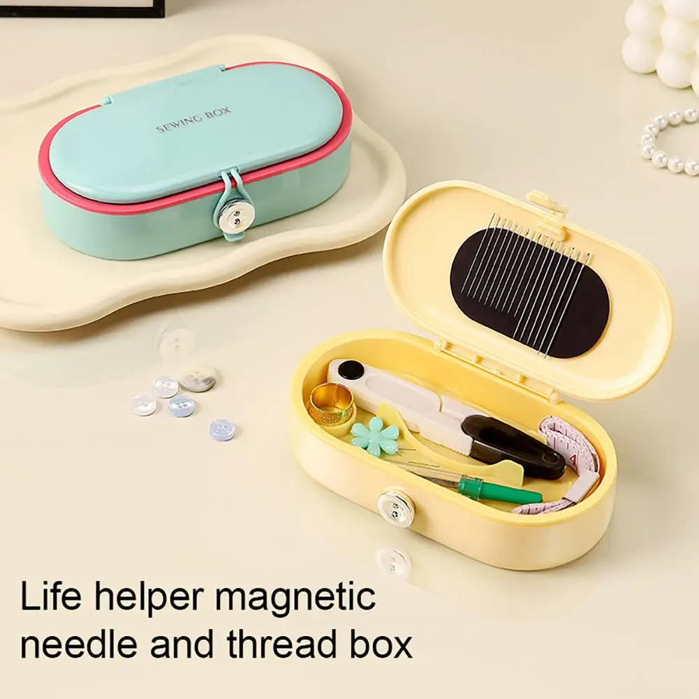Magnetic Sewing Box Magnetic Sewing Holder Magnetic Sewing Tools Box with Needles Threads Threader Scissors Thimble Tape Measure