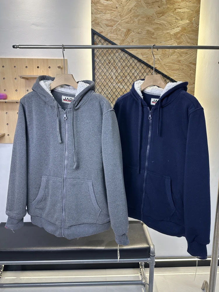 

Thiened Fce Lined Hooded Open Cardigan Jaet for Men Warm Outdoor Spor Sle Zipper Closure Long Sve Stand Fit