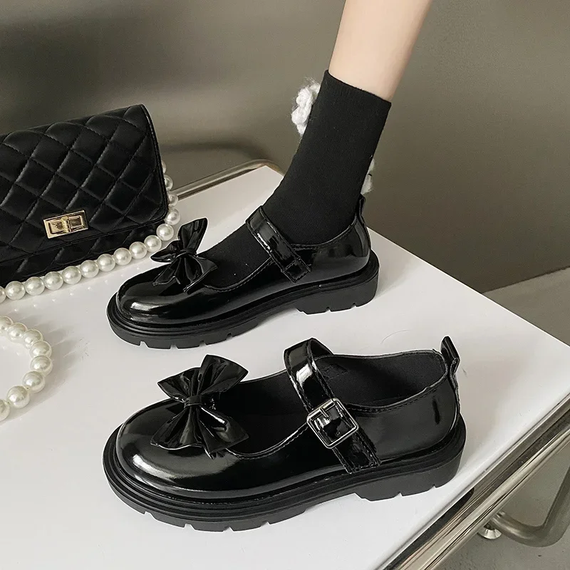 

Shoes for Women 2024 Vintage Round Toe Black Mary Jane Shoe Sweet Girls Low Heel Platform Lolita Loafers Size 44 Women's Pumps