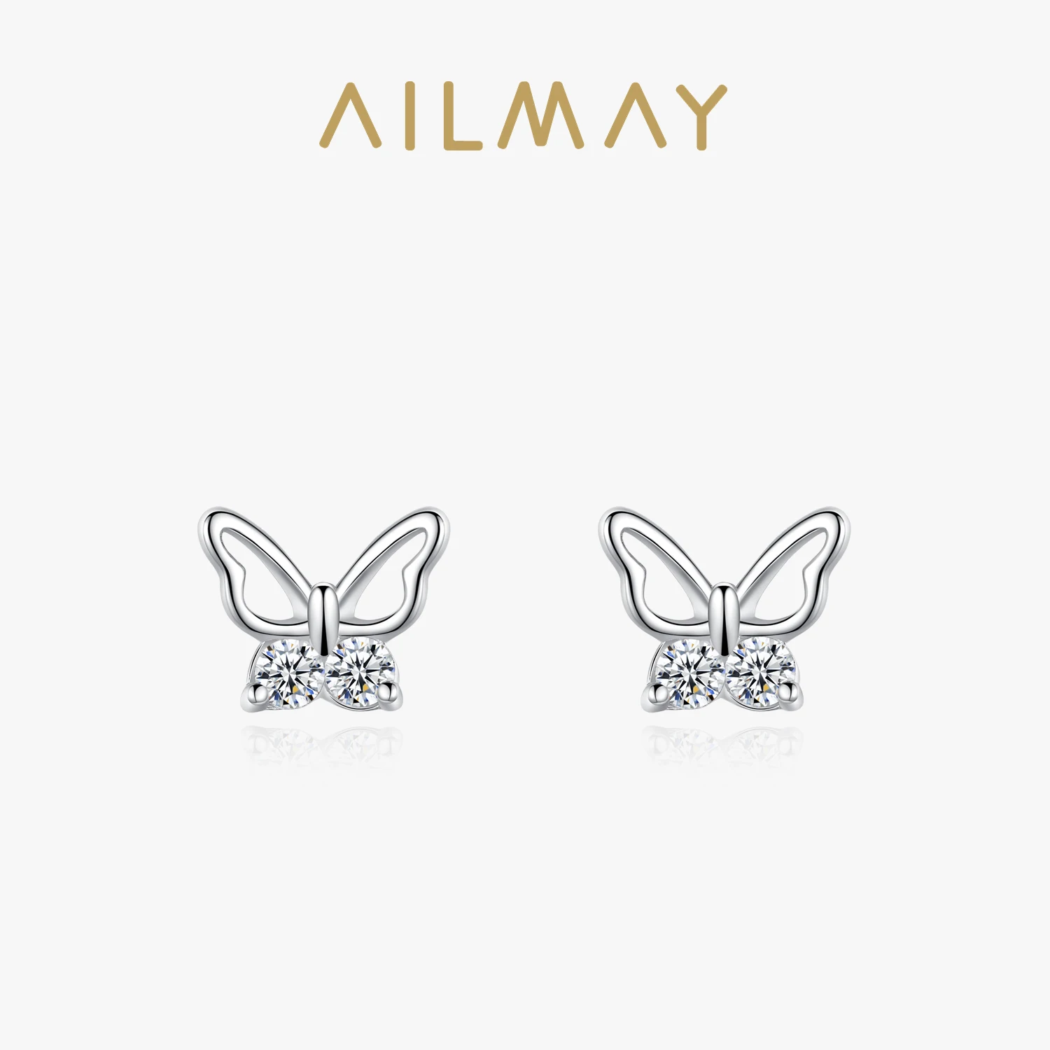 Ailmay  Insect 100% 925 Sterling Silver Butterfly Sweet Cute Stud Earrings For Women Girls Anti-allergy Fine Jewelry Gifts