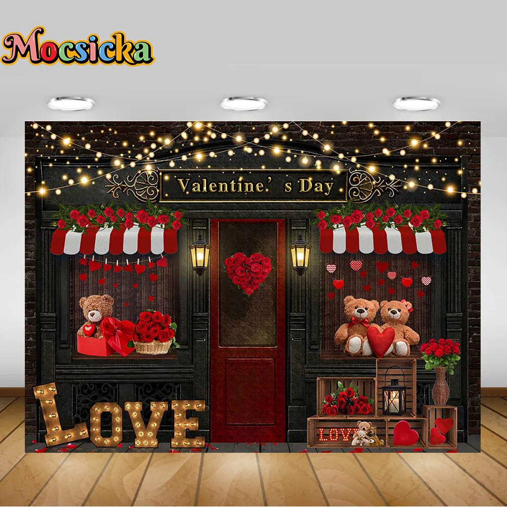 Love Black Brick Wall Wedding Party Backdrop Red Door Flower Wedding Background Decoration Valentine's Day Portrait Photo Studio