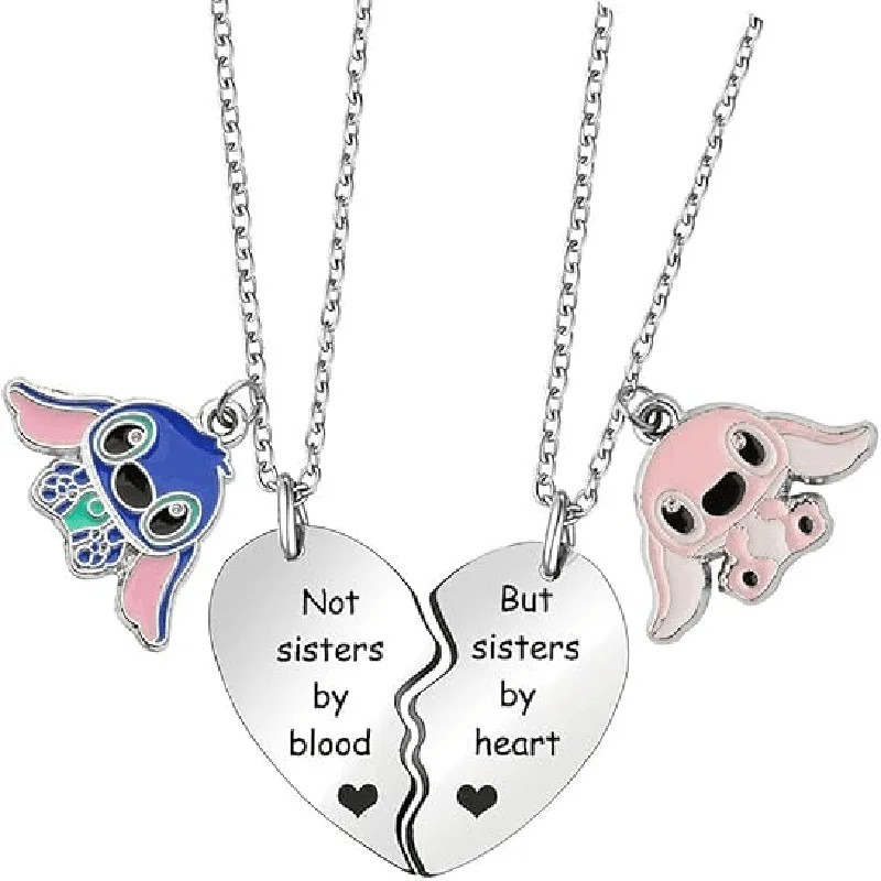 

Disney Cute Cartoon Stitch Couple Necklace Stainless Steel Heart Pendant Neck Chain Lovers Best Friends Jewelry Gift