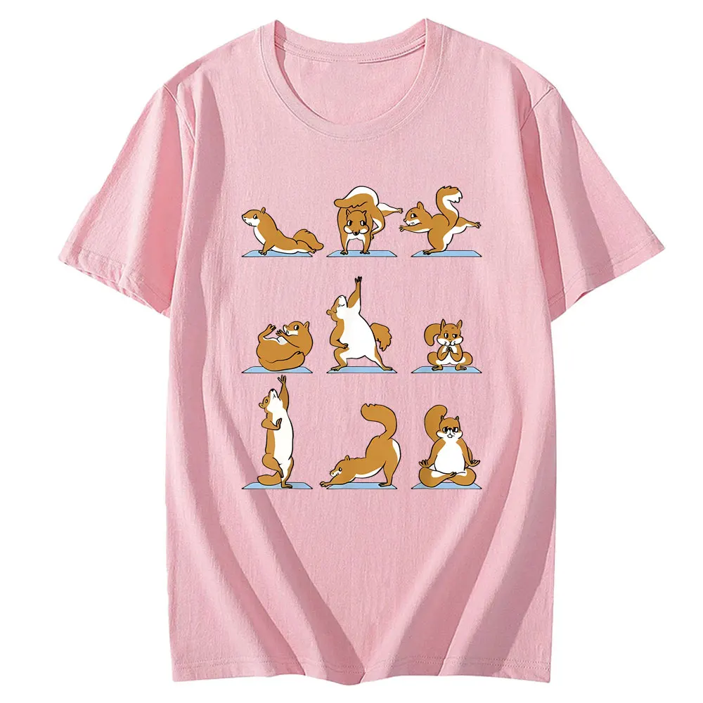 Funny Squirrel Yoga T-shirt Unisex Summer Top Cotton Tshirt Cool Breathable Kawaii Tshirts Cotton Undershirt XS-3XL