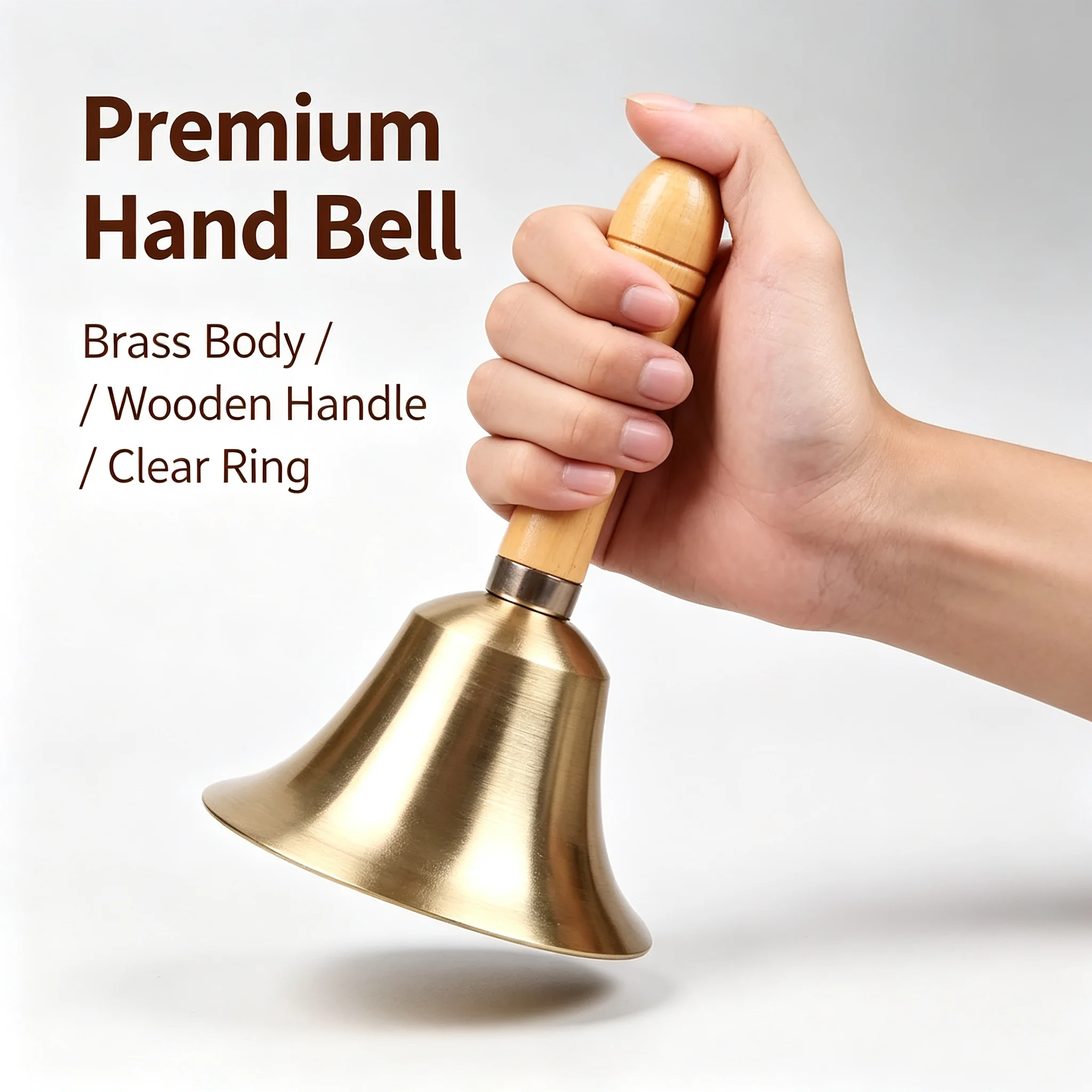 Wooden Handle Copper Call Bell for Noble Reception Dinner Shop Hotel Church Hand Rattle School Handbell Christmas Bells Decor