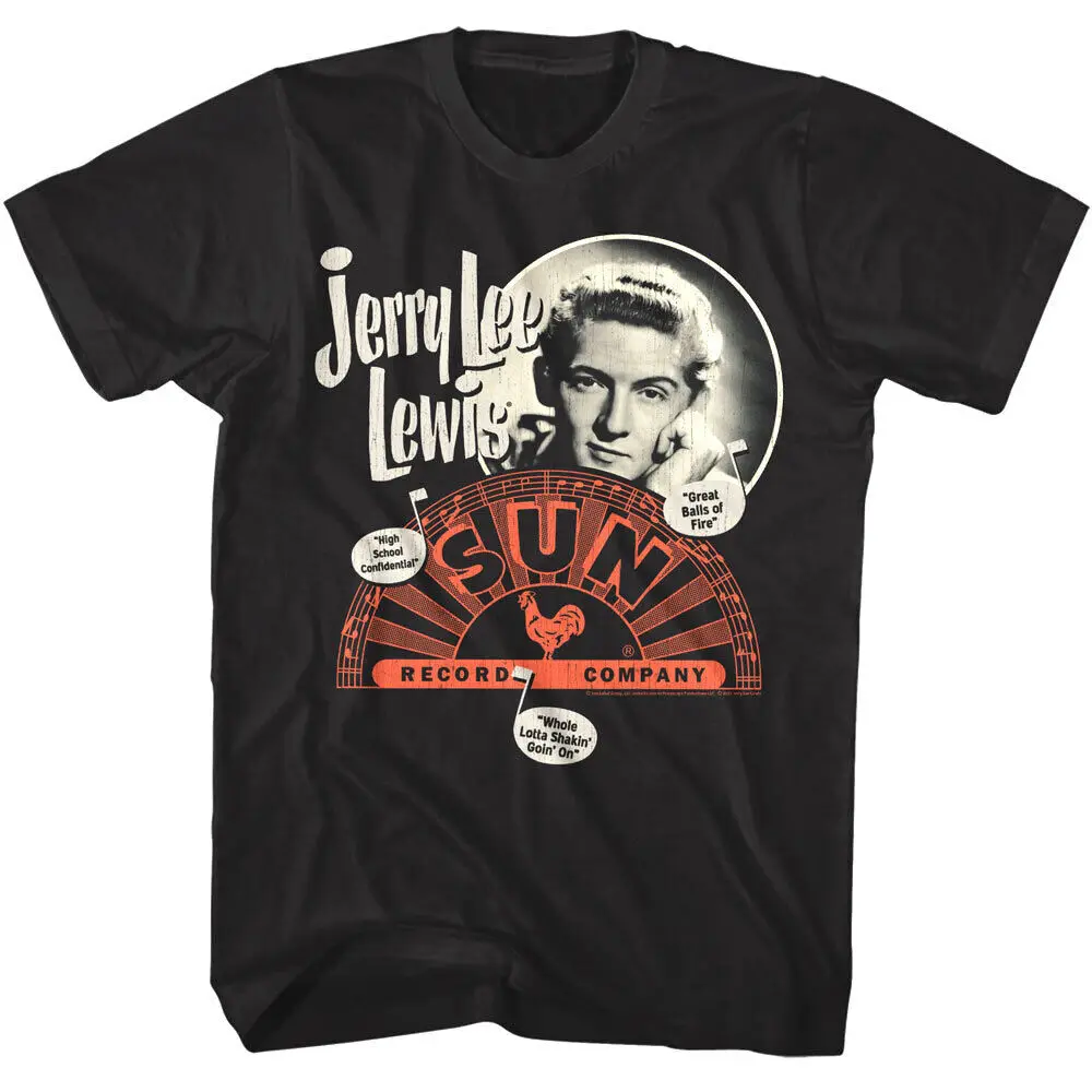 Jerry Lee Lewis Song Titles Men\'s T Shirt Sun Records Great Balls of Fire Label