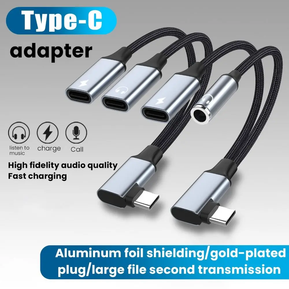 Data Transfer USB Type C Audio Converter DAC Decorder 2 in 1 OTG Adapter Elbow Mobile Phone Charging Cable Home Office