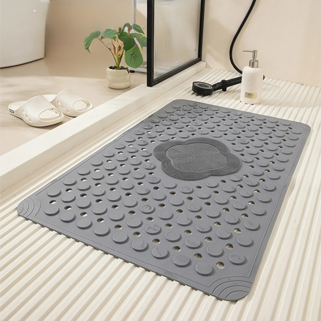 Bath Mat for Tub and Shower Anti-Slip with Suction Cups Exfoliating Foot Scrubber with Drain Holes Massage Points