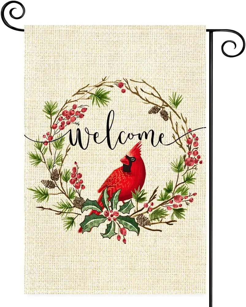 Cardinal Winter Christmas Garden Flags,Best Choice Welcome Peeps Garden Flag,Small Double Sided 12x18 Inch for Winter Outdoor Ya