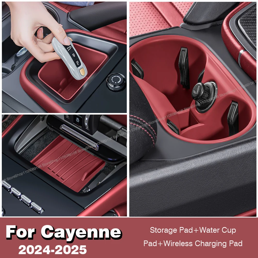 

Silicone Center Console Accessories For Porsche Cayenne 2024 2025 Car Cup Holder Coaster Wireless Charging Pad Central Organizer