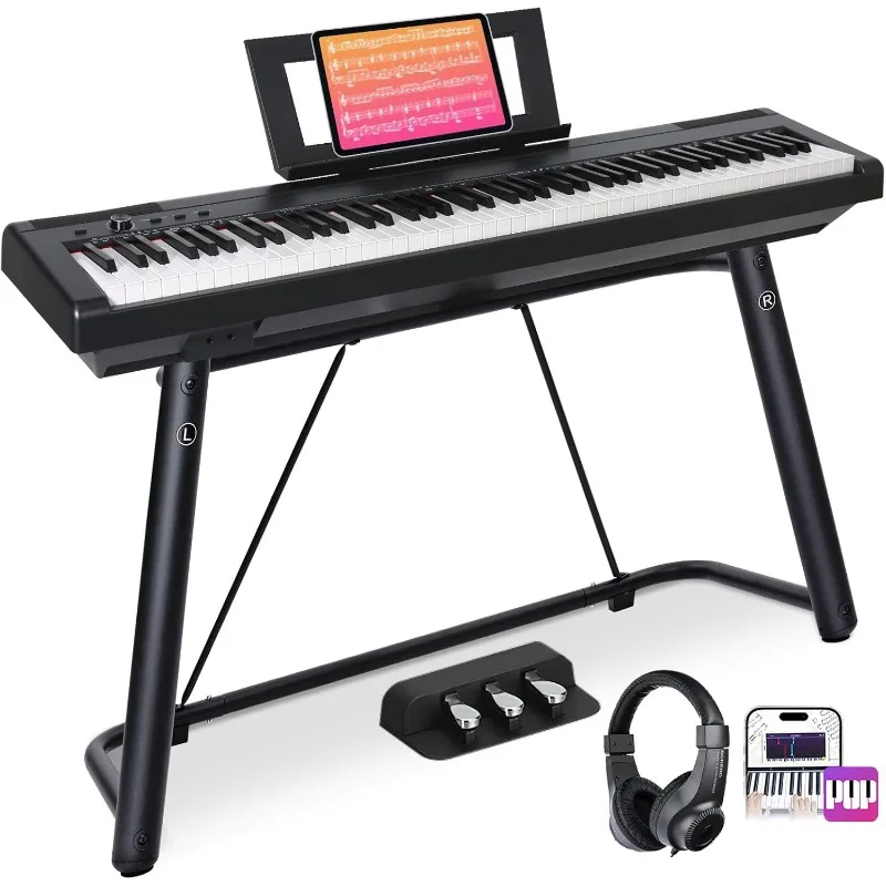 Digital Piano 88 Key Weighted keyboard Piano with Portable and stable U stand, Full Size Weighted Keyboard, with 3-Pedal U