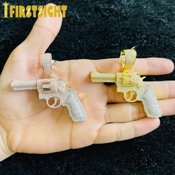 Iced Out Bling Hip Hop CZ Revolver Gun Pendant Necklace Gold Color Cubic Zirconia Pistol Charm Necklaces Men Fashion Jewelry
