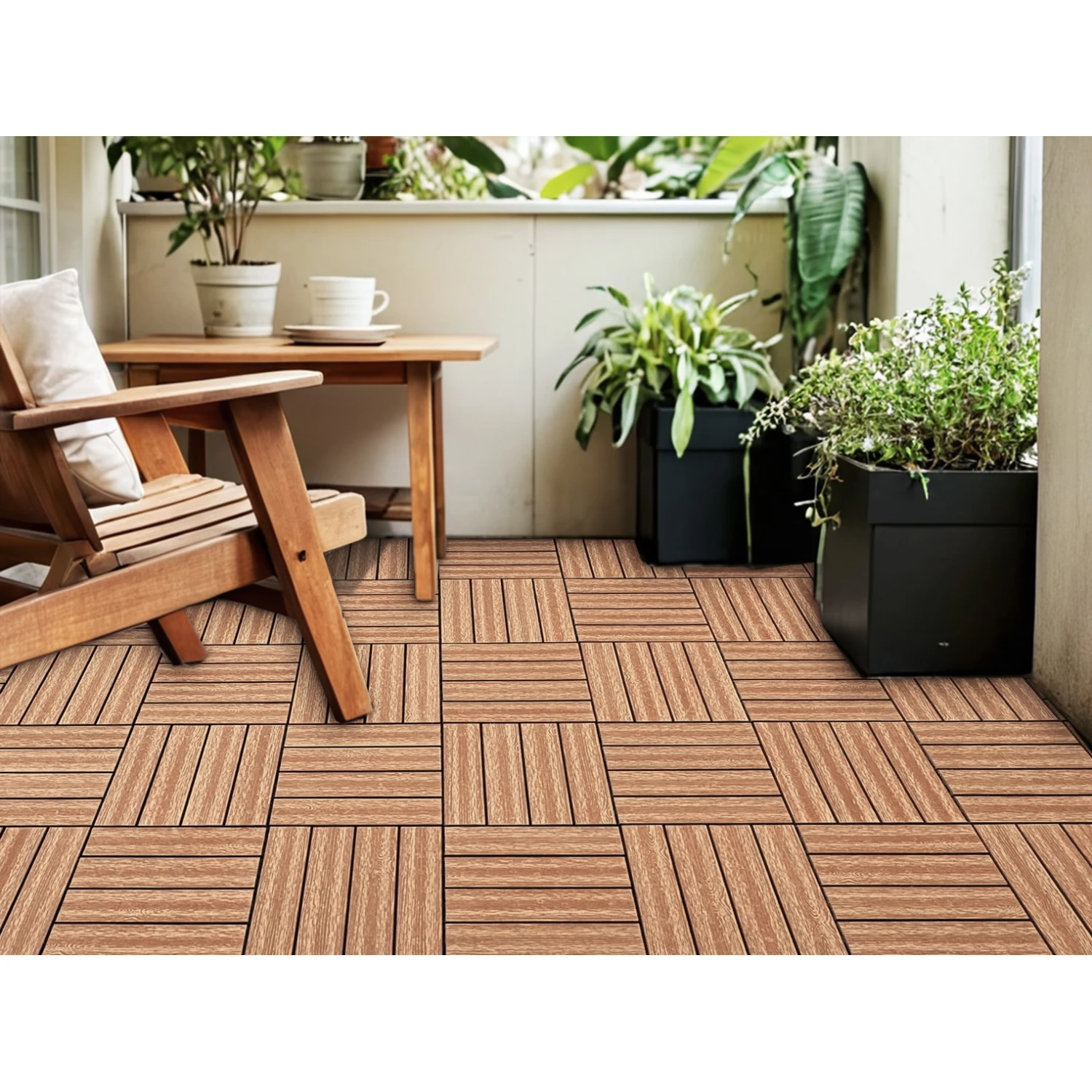 

Wood Plastic Composite Deck Tiles Set of 20pcs, DIY Interlocking Decking Tiles, Floor Tile, Durable, Maintenance, Waterproof, In