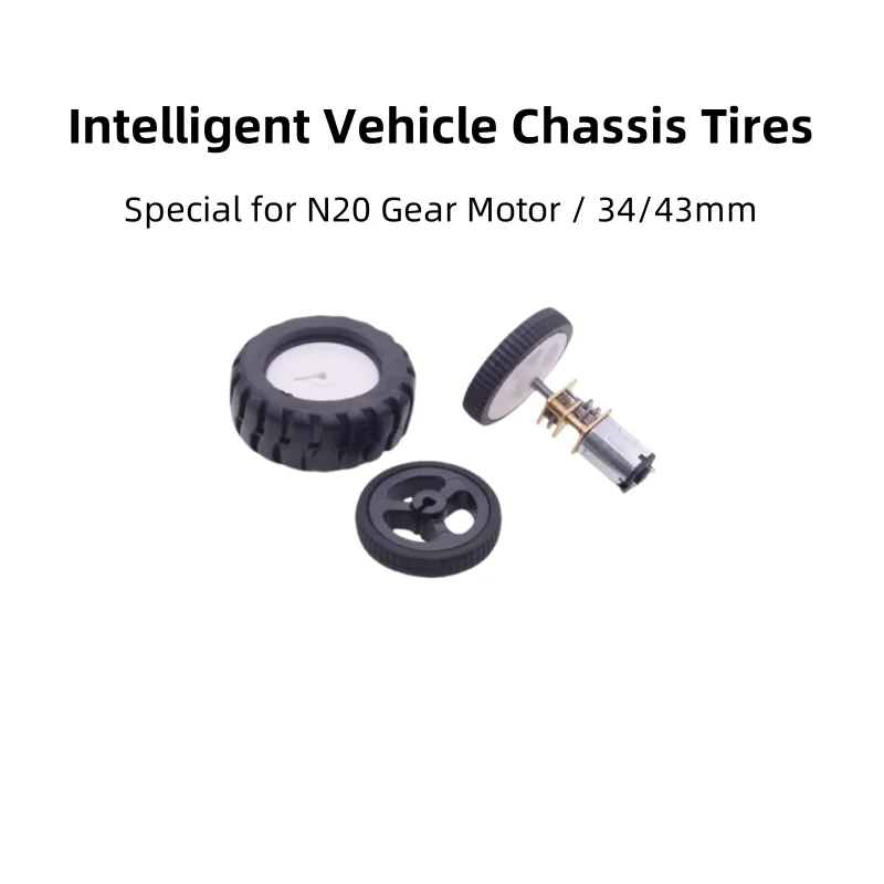 N20 Motor D - Hole Rubber Wheels, MiniQ Smart Tires, 34/43mm, For Line - Following Robots