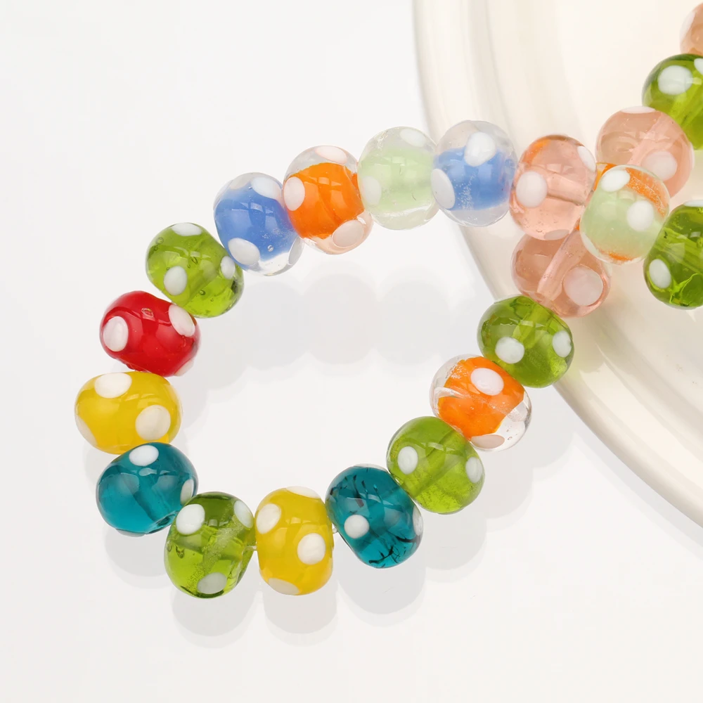 10x8mm Flat Round Shape Handmade Lampwork Bead Glass Loose Crafts Beads Lot for DIY Jewelry Making Accessories Findings