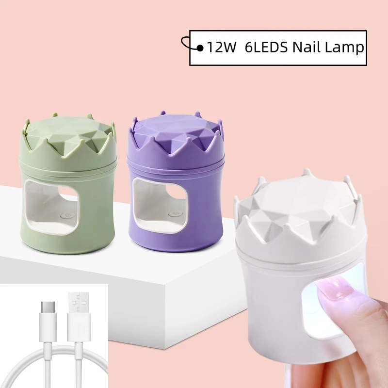 C5 Crown Nail Drying Lamp 6LEDS UV LED Lamp Nail Mini Portable Nail Dryer With USB Cable Gel Nail Polish Dryer Gift Home Travel