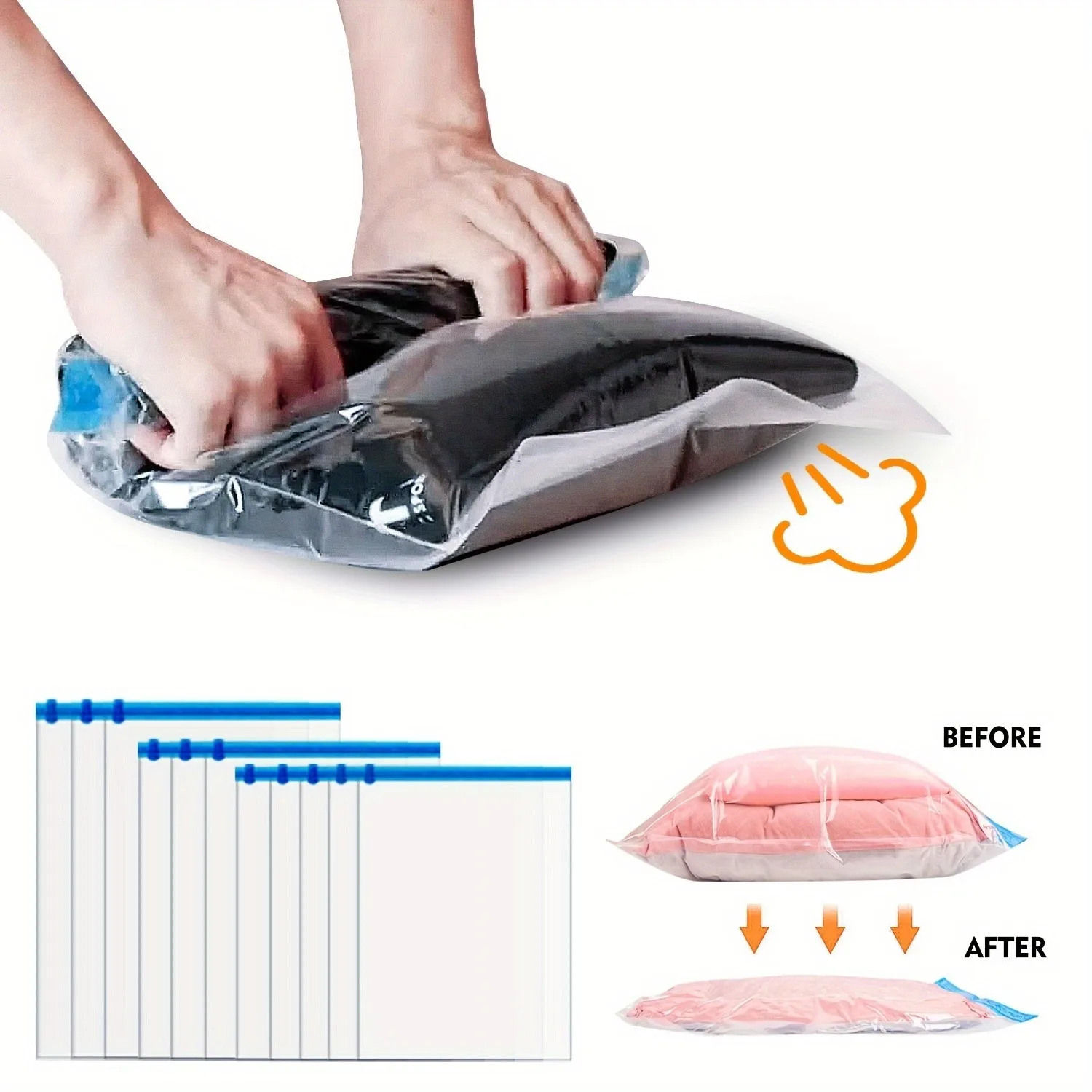 Roll Up Compression Bags Reusable Vacuum Storage Bags for Travel Organizer Saving Space in Suitcase No Pump Required