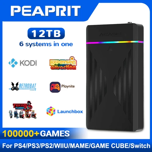 PEAPRIT HDD para juegos de 12TB con Hyperspin Launchbox Retrobat Playnite 10K + consola de videojuegos Retro para PS3/PS2/PS/Wii/WIIU/SWITCH