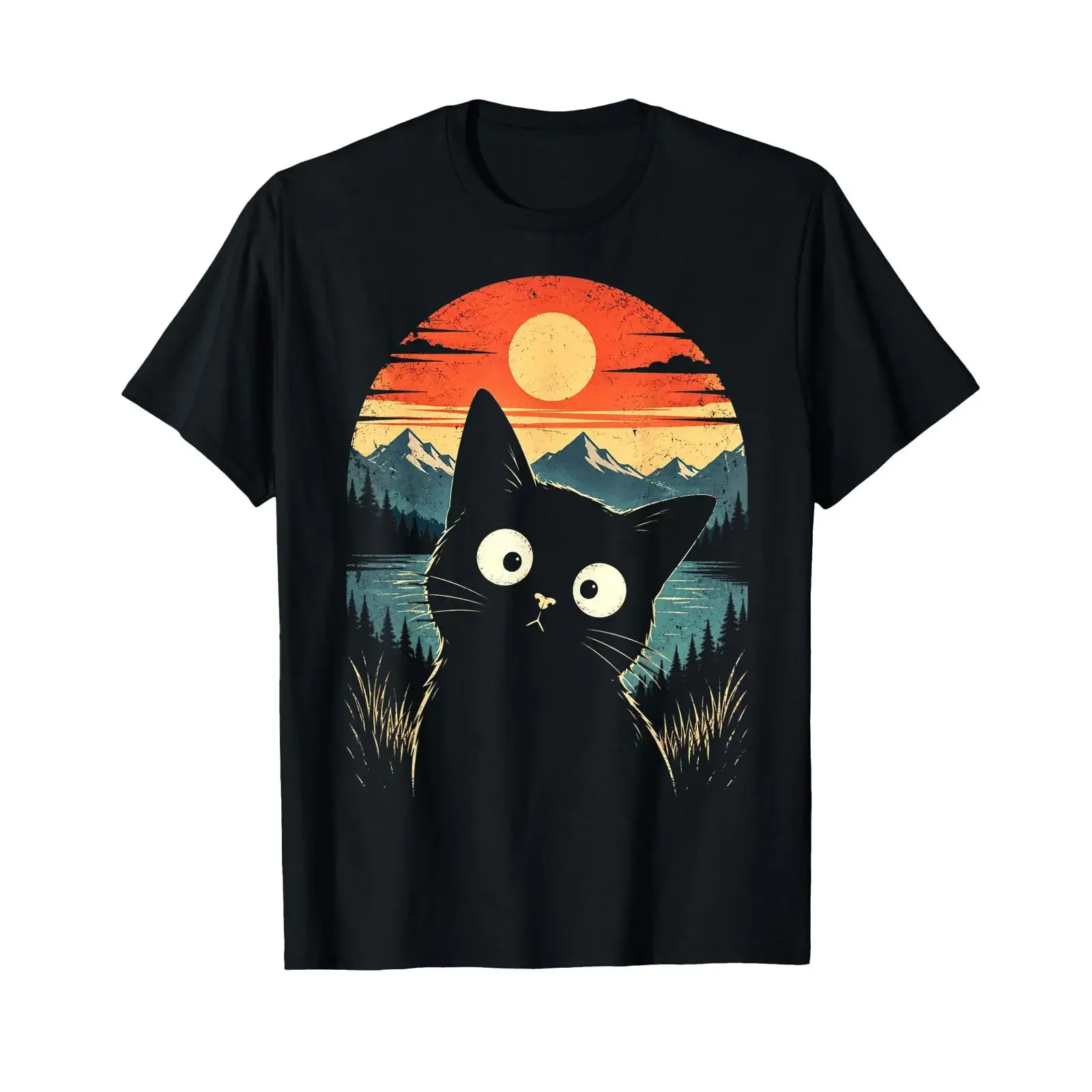 Chat Lune Amoureux des Chats propriétaires de Animaux Compagnie T Shirt vintage Washed Unisex Casual graphic Slightly