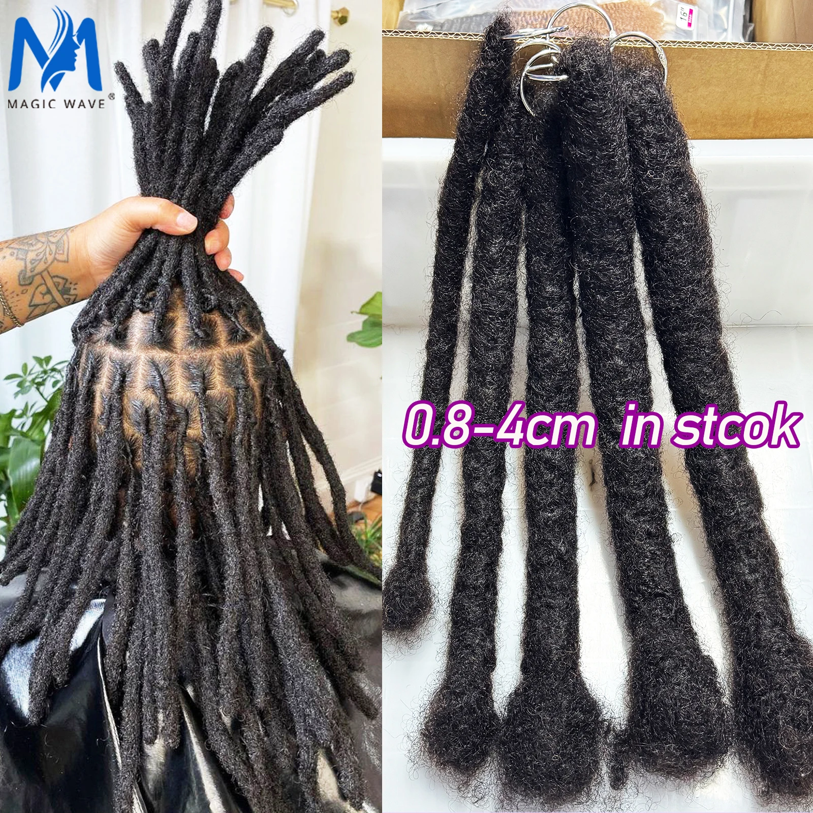 8-20inch 0.8cm-4cm Width Jumbo Locs Human Hair Extension Wicks Hair Dreadlock Extensions Handmade Permanent Dreads for Men/Women