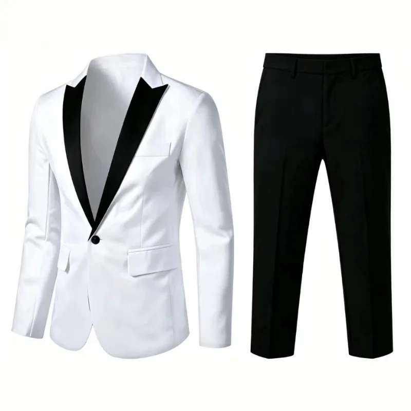 Men Contrast Lapel Suit Two Piece Set Slim Fit Business Formal Blazer Pants Wedding Groom Tuxedo S to 3XL