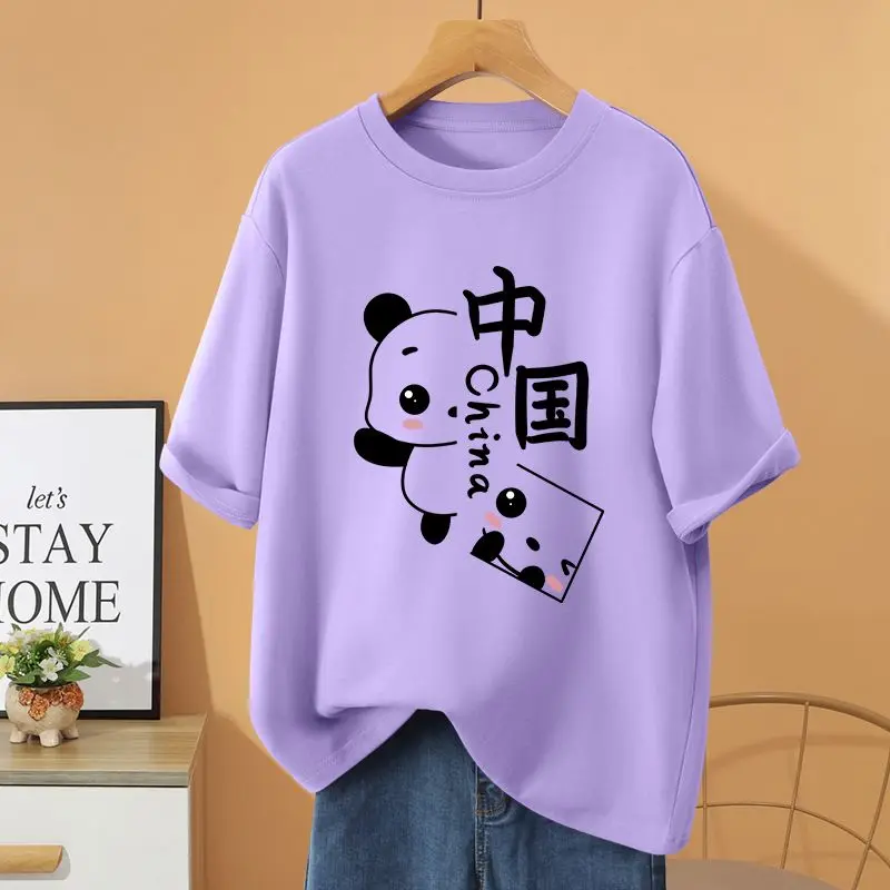 

Women Loose Casual O-neck T-shirt, Cartoon Printed Short Sleeve Top Tee, Summer 100% Cotton Vintage Basic Pullovers