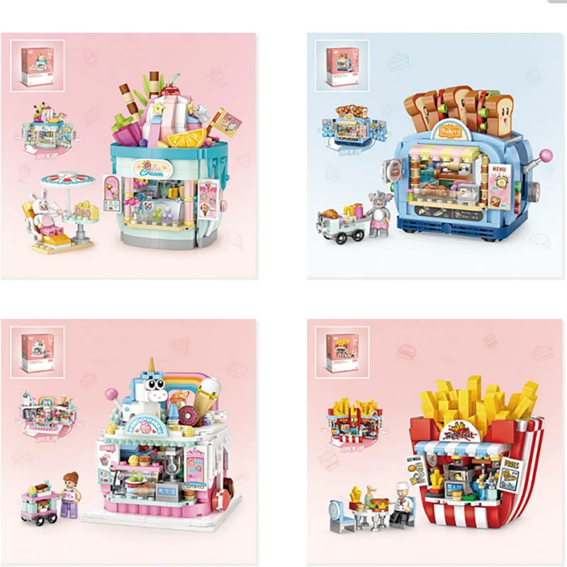 Blocos de construção da série do alimento, partículas pequenas, brinquedos educativos, montados, presente, agradecimento/Natal