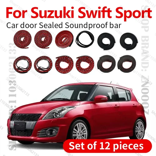 Para 2014-2025 Suzuki Swift Sport tira de sellado de puerta de coche Protector de sellado de doble capa de goma tira de sellado insonorizada a prueba de polvo 12 Uds