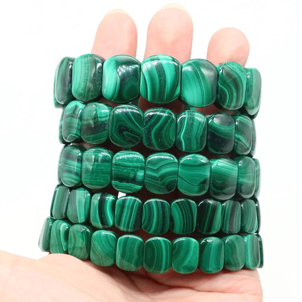 

Natural Stone Malachite Square Beads Strand Bracelets for Women Men Quartz Healing Crystal Flat Rectangle Bangle Jewelry Gifts
