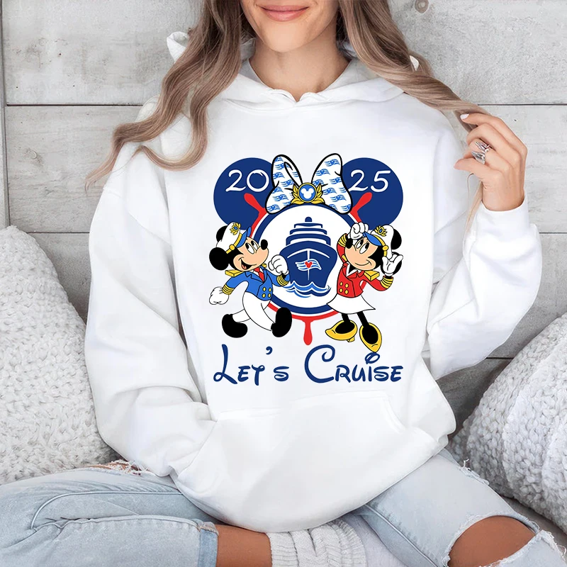 Let's Cruise 2025 Disney Captain Mickey Couple Print Women's Hoodies Adult Sweatshirts Casual Tops Loose Clothing