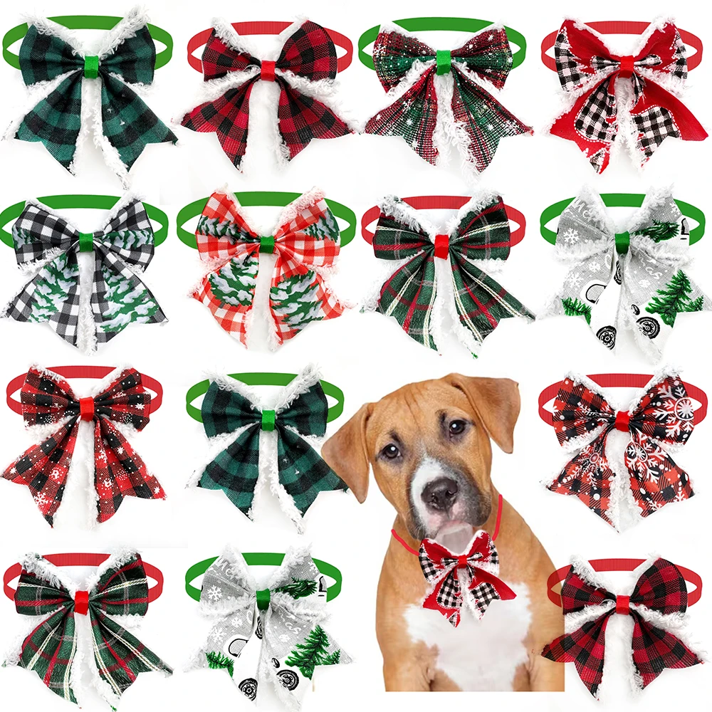 50pcs Pet Supplies Christmas Dog Pets Bowties Plush Bows Adjustable  Pets Supplies Dog Grooming Product Dog Bow Tie Neckties