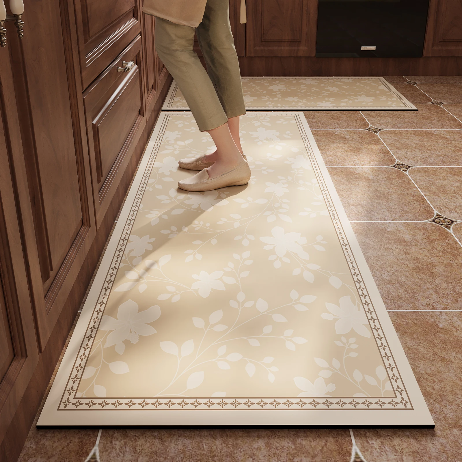 

Vinyl Carpet for Kitchen Floor Mat Pvc Leather Waterproof Oil-proof Long Rug Plant Flower Home Decoration Non-slip Foot Mats