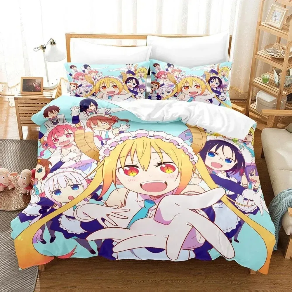 3D Kawaii Girl Miss Kobayashi's Dragon Maid Bedding Set Anime three-piece set Adult Kid Bedroom Duvet cover Sets Home Textiles