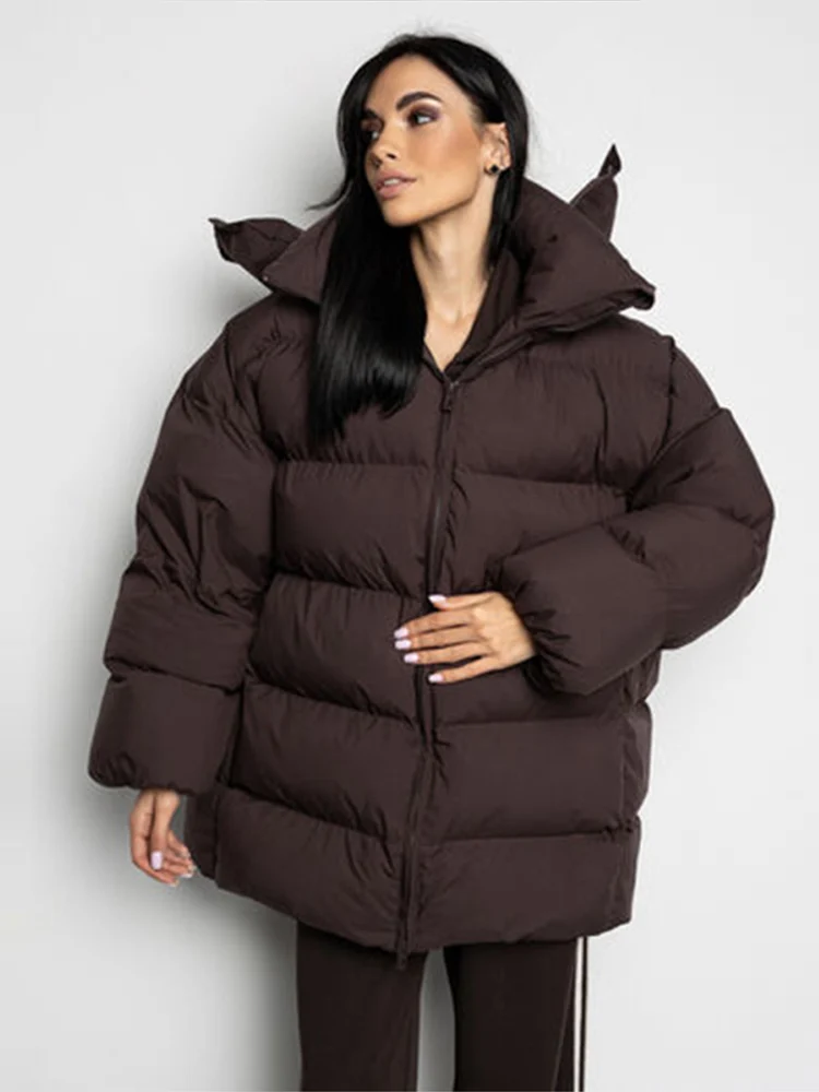 Giacca invernale calda in cotone con cappuccio Moda donna Collo alto Cerniera Maniche lunghe Cappotto con lacci 2025 Capispalla casual chic femminile